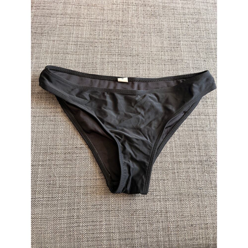 Black Bikini Bottom Solid Stretch Swimwear Mid Rise Classic Cut Size M